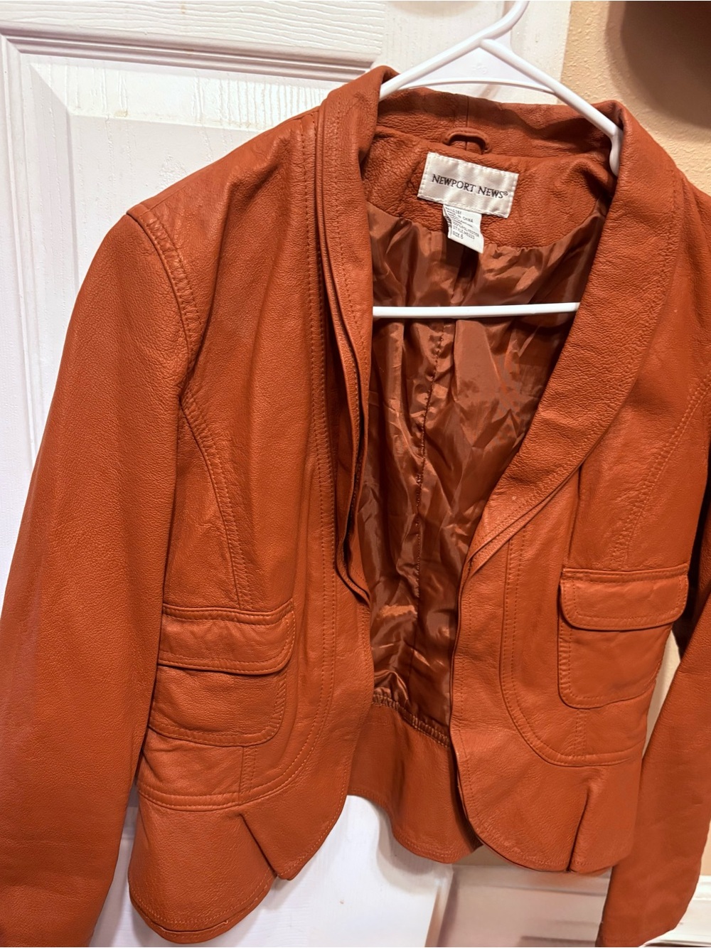 Newport News Women's Rust-Orange Leather Peplum Blazer